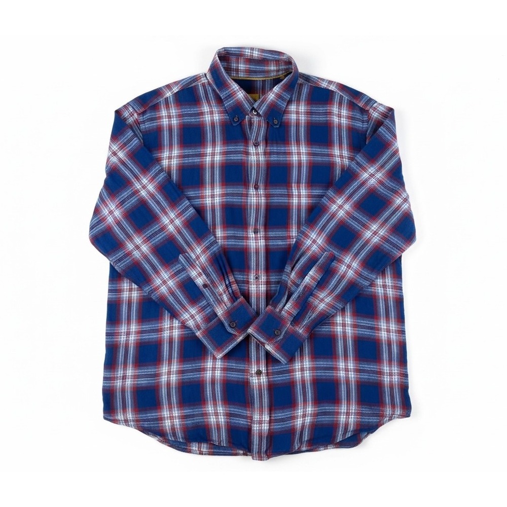Robert Talbott Carmel Linen Plaid Button Front Shirt Blue Red XL